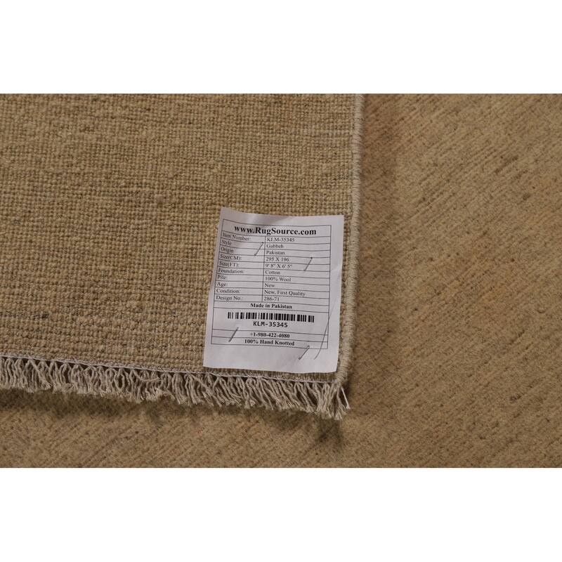 Modern Gabbeh Oriental Area Rug Handmade Beige Solid Wool Carpet - 6'5"x 9'8"
