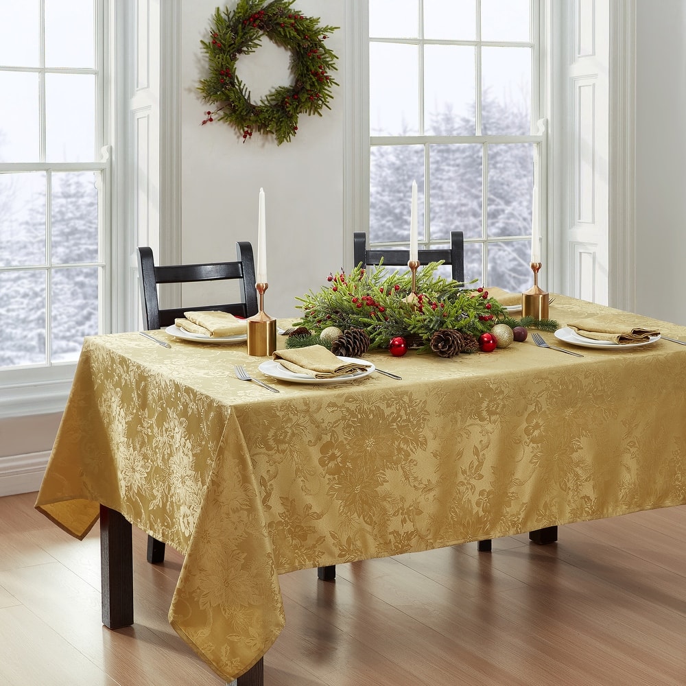 Porch & Den Prahl Jacquard Poinsettia Tablecloth