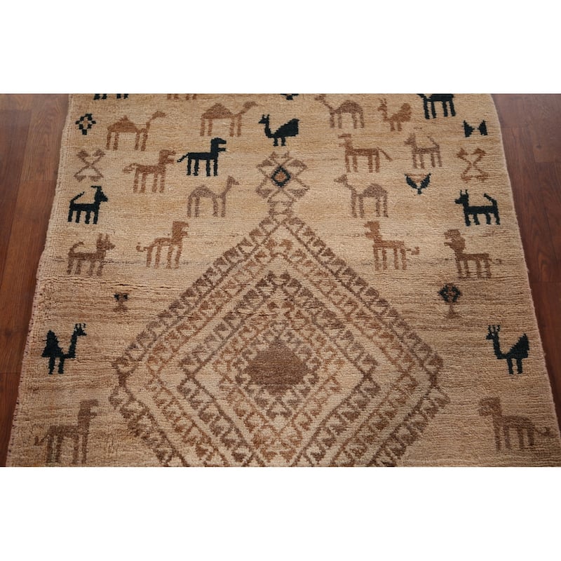 Animals Tribal Gabbeh Persian Vintage Rug Hand-Knotted Wool Carpet - 3'6"x 6'7"