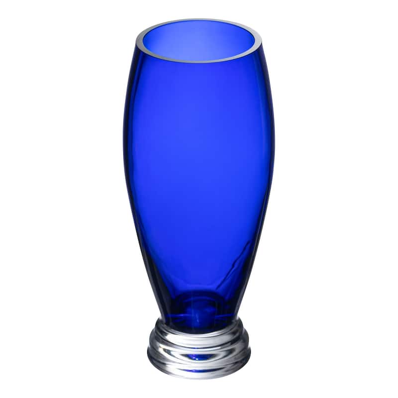 Majestic Gifts Handmade European Glass Cobalt Blue Footed Round Vase