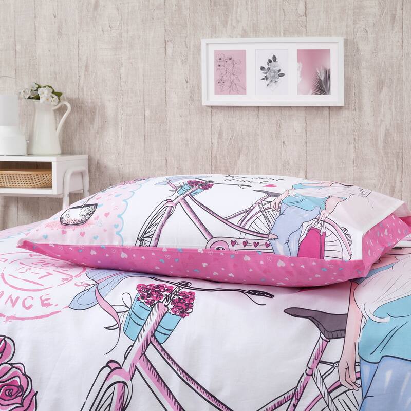 SUSSEXHOME Pink Paris Twin Size Duvet Cover Set, Hypoallergenic