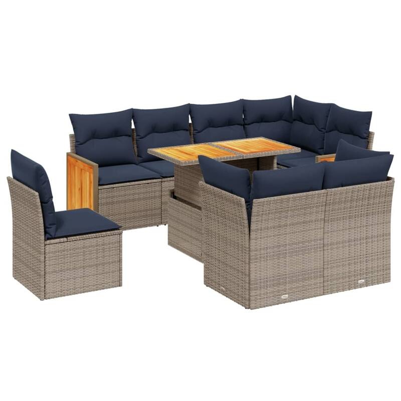 vidaXL Patio Sofa Set with Cushions Outdoor Furniture 9 Piece Poly Rattan