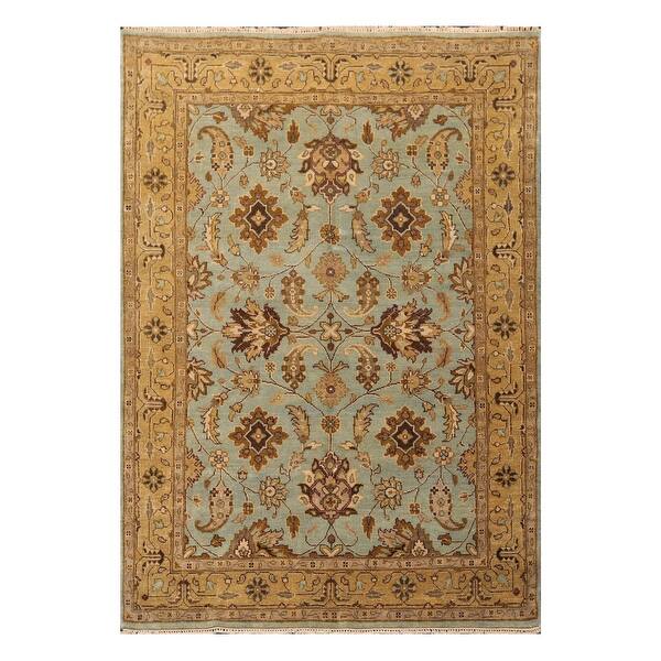 slide 2 of 9, Hand Knotted Agra Aqua New Zealand Wool Oriental Area Rug (6x9) - 6' 2'' x 8' 11''