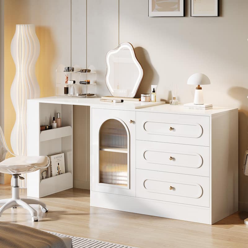 Modern 360° Rotatable Vanity Desk Dressing Table with 3 Drawers - N/A