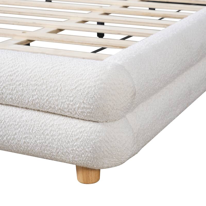 Christopher Knight Home - Camellia Modern Boucle Upholstered Bed Frame with Thick Curved Headboard and Wood Legs