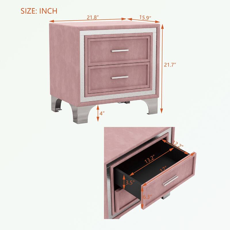 2-Drawer Nightstand with Metal Legs