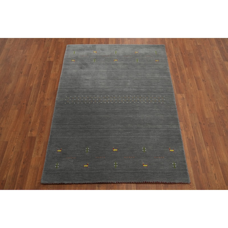 Gray Wool Tribal Gabbeh Oriental Rug Tribal Geometric Carpet - 5' 7'' X 4' 2''