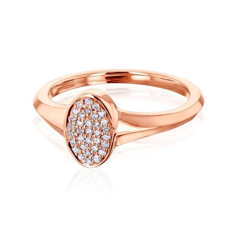 Annello by Kobelli 10k Rose Gold Cluster Diamond Stippled Oval Ring (HI/I)