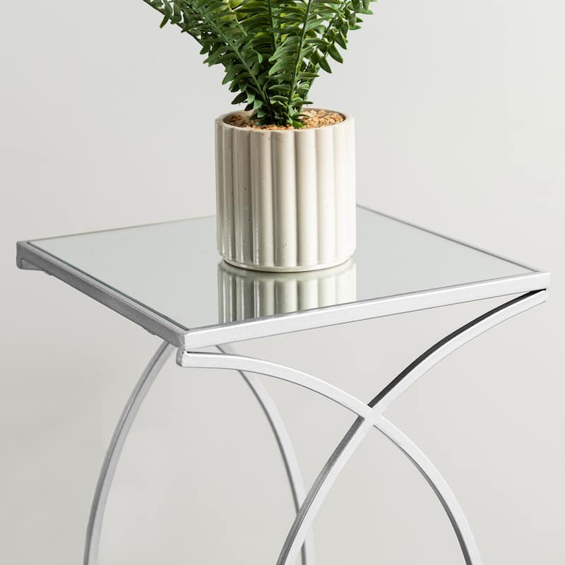 Glitzhome Set of 2 Modern Glam Glass Top Nesting Side Table