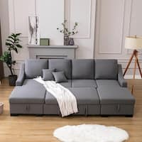 Sectional Sleeper Pull Bed U-Shape Fabric Living Room with Storage ...
