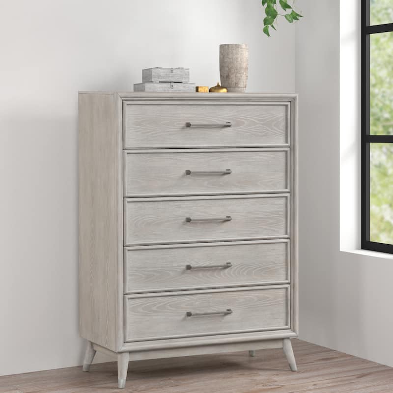 Roundhill Furniture Seluna 6-Piece Bedroom Set with Touch LED Lighting, Gray Oak Finish