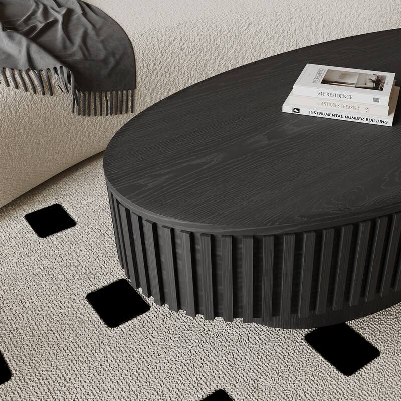 47" Oval Coffee Table with Storage Solid Wood Veneered Modern Coffee Table Accent Tea Table for Living Room, Bedroom