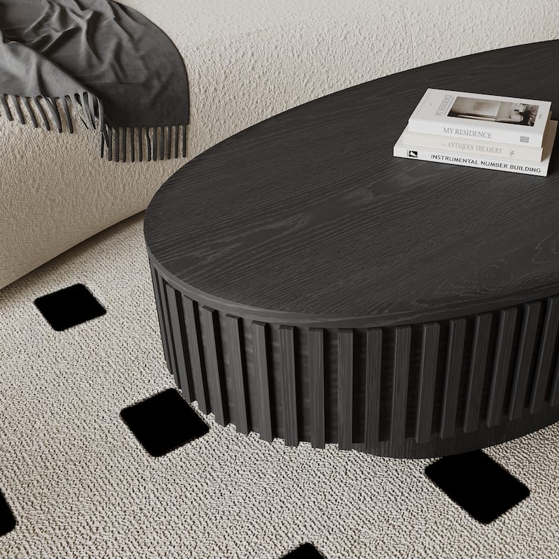 Modern Solid Wood Veneered Round/Oval Coffee Tea Table with Storage