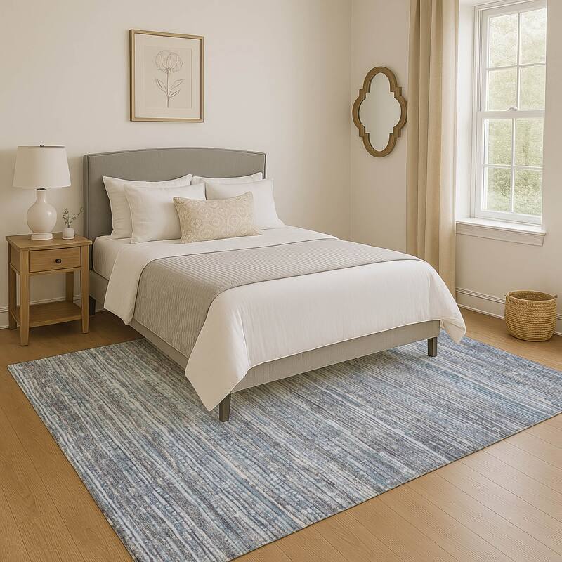 Premium Washable Super Soft Casual Stripes Mayfield Rug - 8' x 10' - Sky