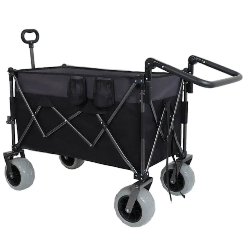 Multi-Functional Push-Pull Folding Wagon Cart With Rotating Handle & 9"X4" Beach Tires For Camping & Beach-300l Xl Heavy-Duty