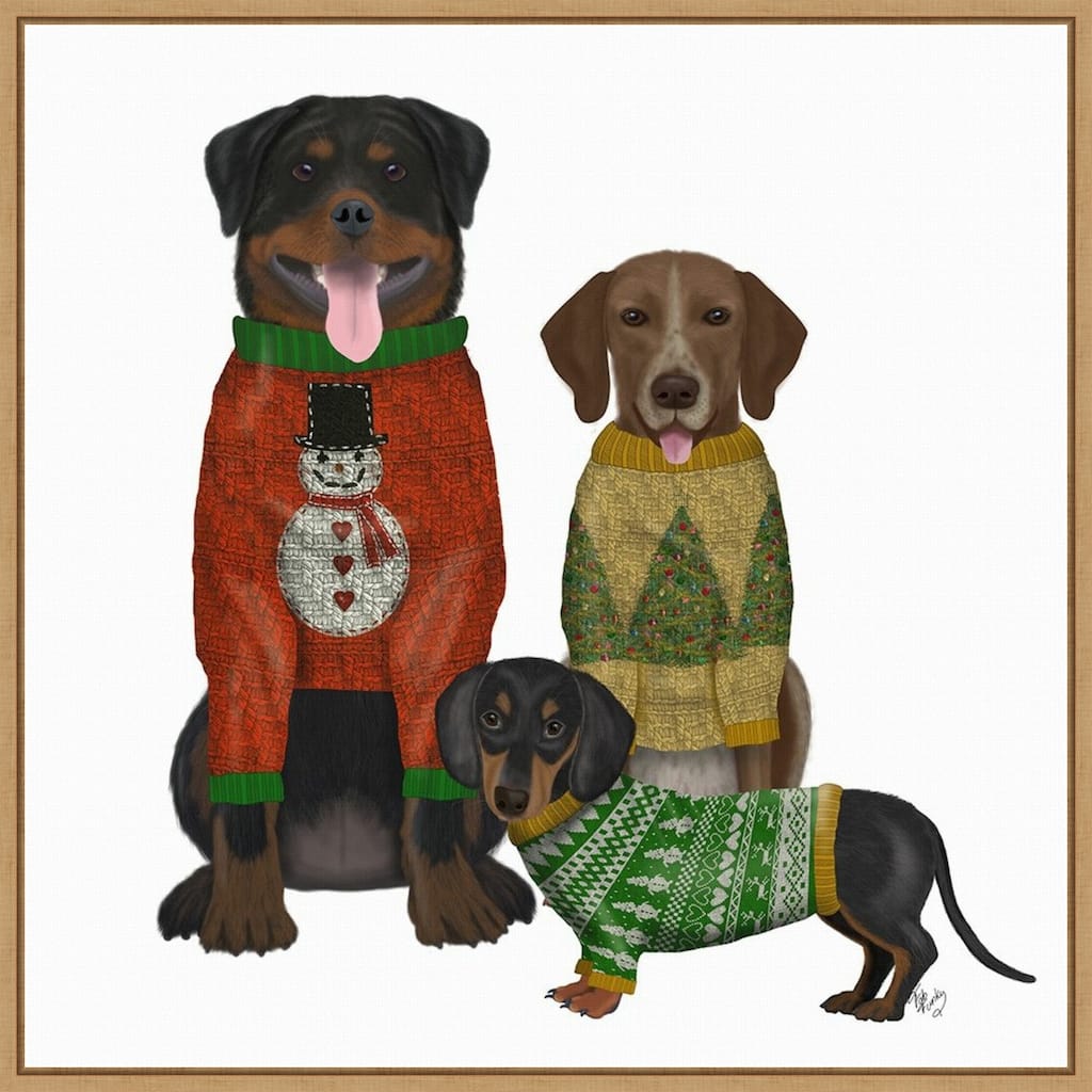 Christmas Dogs Ugly Sweater Competition by Fab Funky Framed Canvas Wall Art