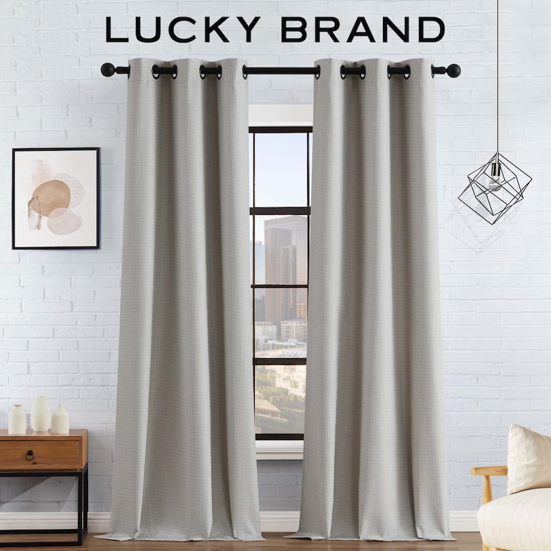 Lucky Brand Finley Textured Blackout Grommet Window Curtain Panel Pair with Tiebacks
