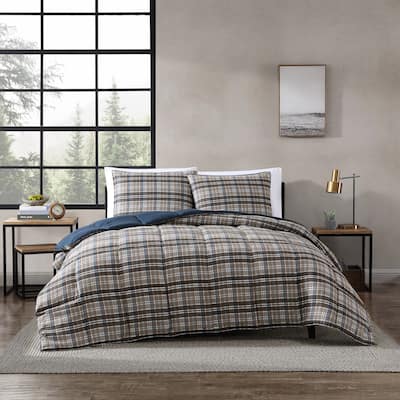 Eddie Bauer Rugged Plaid Brown Microsuede Reversible Duvet Cover Set