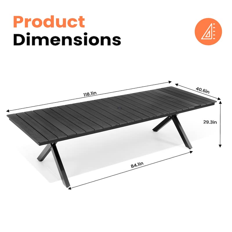 Pellebant Aluminum Rectangular Outdoor Patio Dining Table with Umbrella Hole