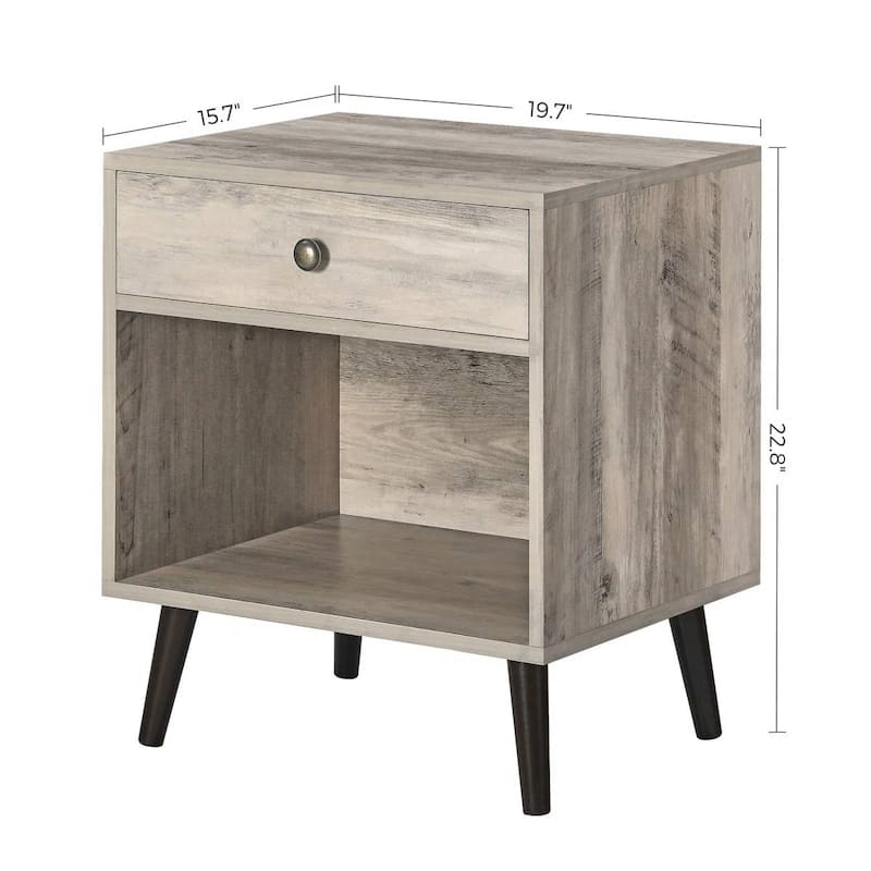 Solid Wood Nightstand with Drawer and Open Shelf