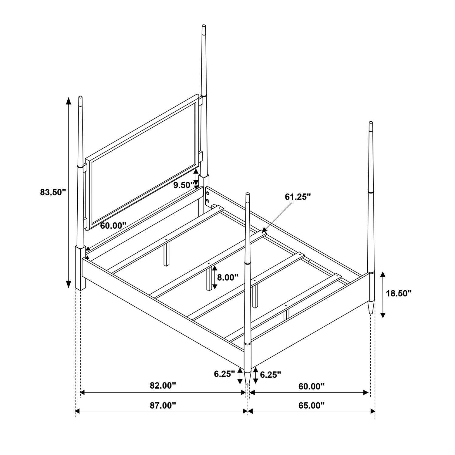 Wooden Poster Bed with Tapering Posts in Brown
