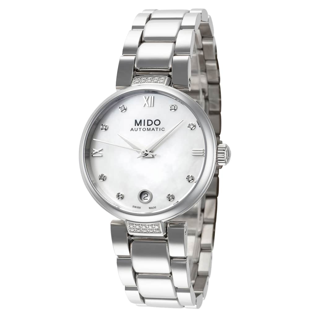 Mido Women's Baroncelli II Donna 33mm Pink Mother-of-Pearl Dial Stainless Steel Automatic Watch - Silver-Tone - One Size