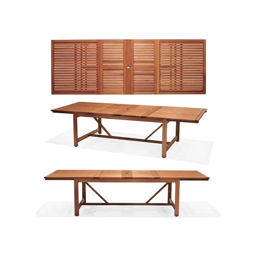 Eucalyptus Patio Dining Set - 9 Piece Extendable Outdoor Table & Chairs - Brown Finish