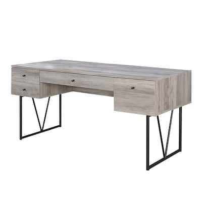 Writing Desk 4 Drawer - Chic Southwestern Style Desk, Driftwood Gray Finish, Home Office Desk
