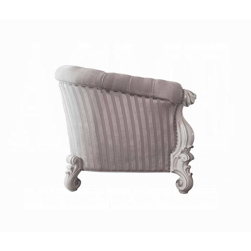 Kai Loveseat, 5 Pillows, Tufted Ivory Fabric, Scrolled, White, 76 Inch