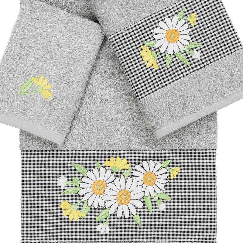 Authentic Hotel and Spa 100% Turkish Cotton Daisy 3PC Embellished Towel Set