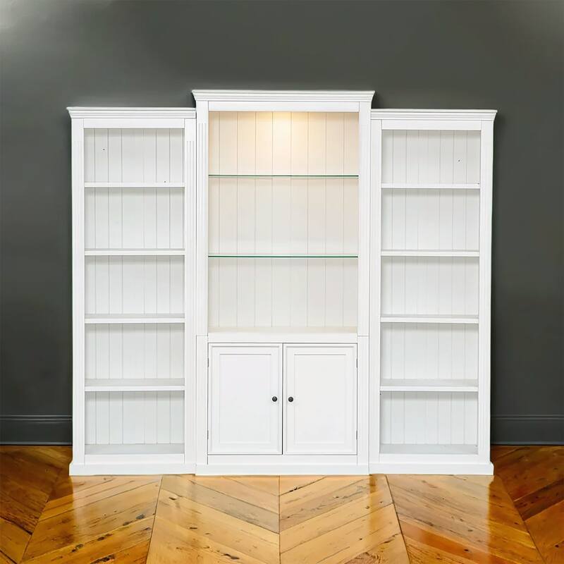 78.75IN Tall 3-Pieces Bookcase Display Cabinet with 5-Color Adjustable LED Ceiling Light and Tempered Glass Shelves