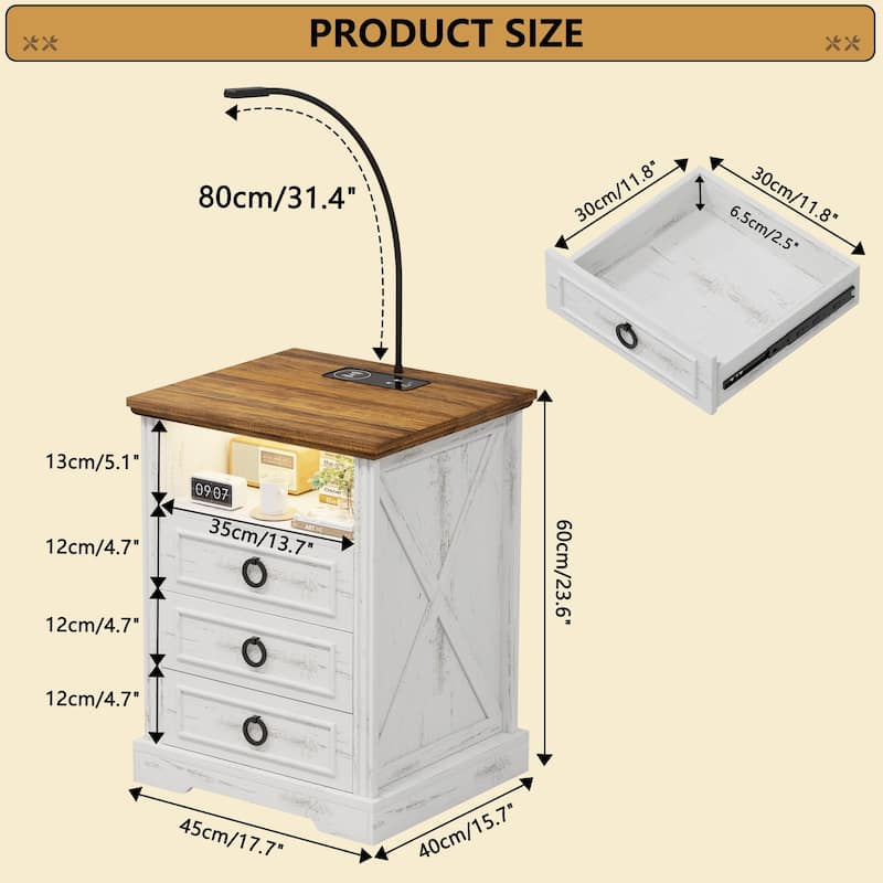 LED 3-Drawer Nightstand With and Reading Light