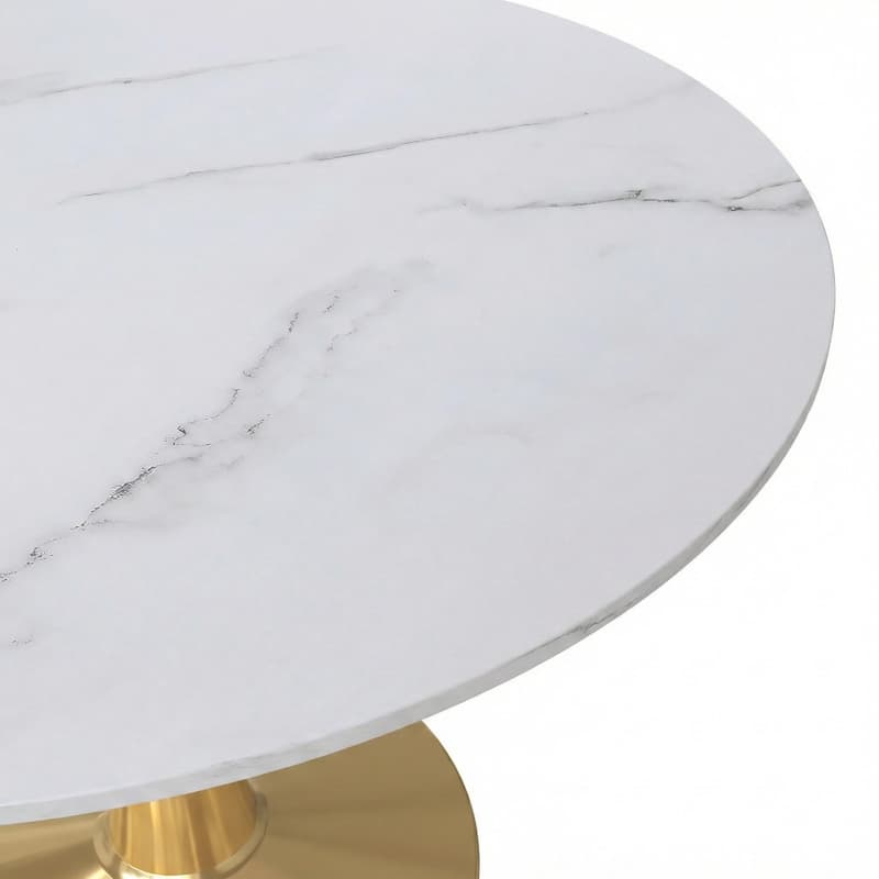 Bristol 40" Modern Round Dining Table with Accent Gold Steel Pedestal Base, Scratch-Resistant and Easy-Care