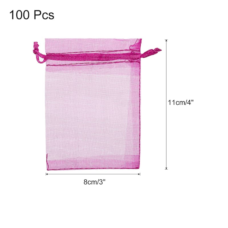 100pcs Organza Bags Drawstring Favor Pouches Sheer Mesh Bag for Party - Rose Red - 3 inch x 4 inch