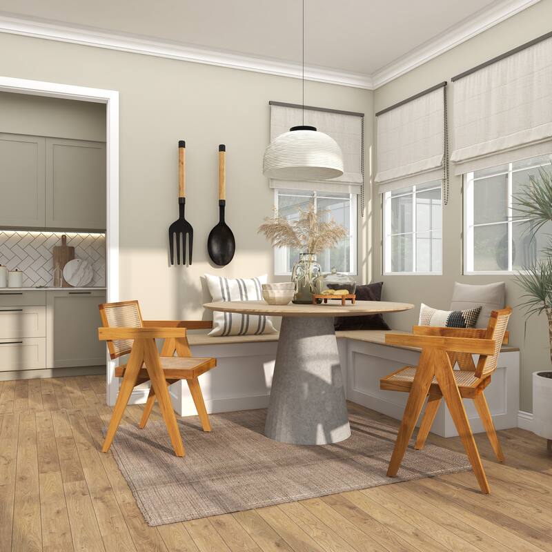 Teak Wood Living Room Accent Chair with Leather or Woven Cane Seat