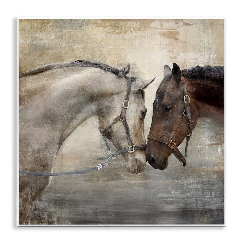 Stupell Horse Couple Textured Farm Animal Photograph,12x12, Wood Wall Art - 12 x 12