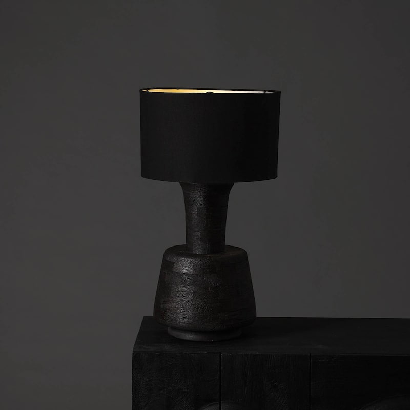 Handcrafted Artisanal Decorative Table Lamp with Wooden Base For Living Room-Bedroom-Home Decor-Tabletop-16.5X16.5X29"