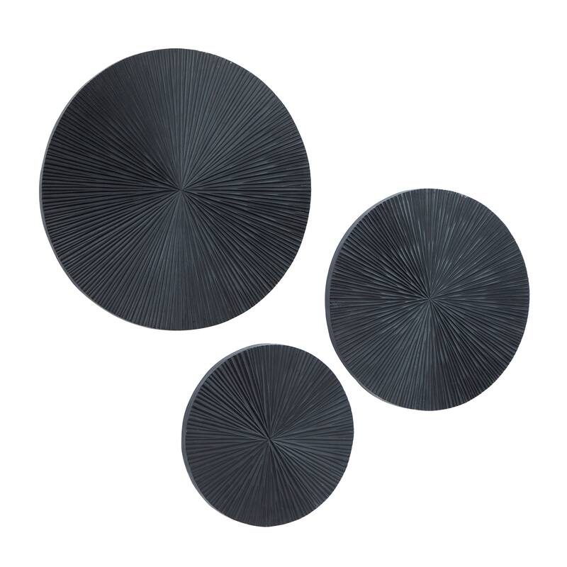 Wooden Plate Carved Radial Wall Decor - Set of 3 Gold, White, Black - CosmoLiving by Cosmopolitan