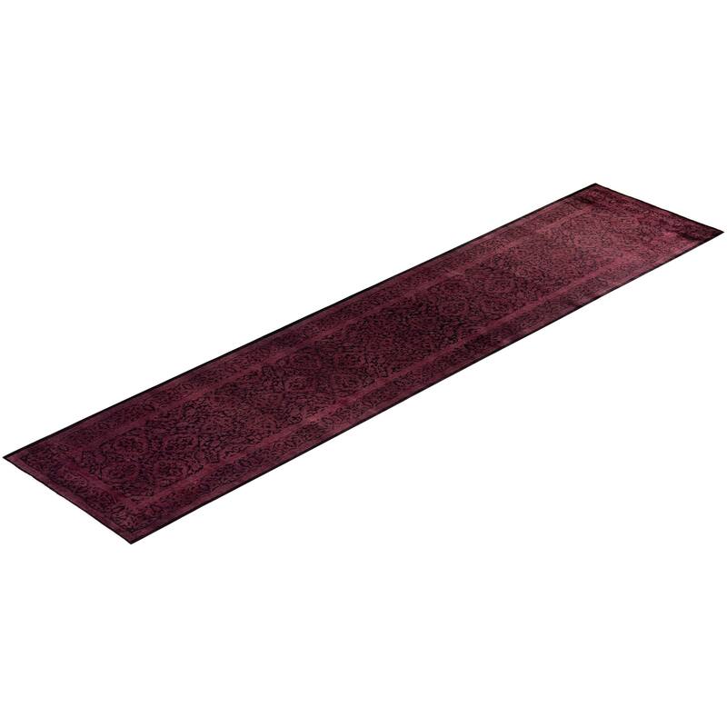 Overton Hand Knotted Wool Vintage Inspired Modern Contemporary Overdyed Black Runner Rug - 2' 6" x 11' 10"