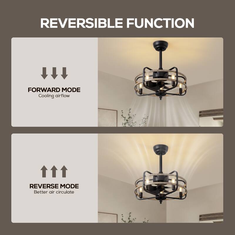 Industrial Black Caged Vintage Chandelier Ceiling Fan with Lights and Remote Control