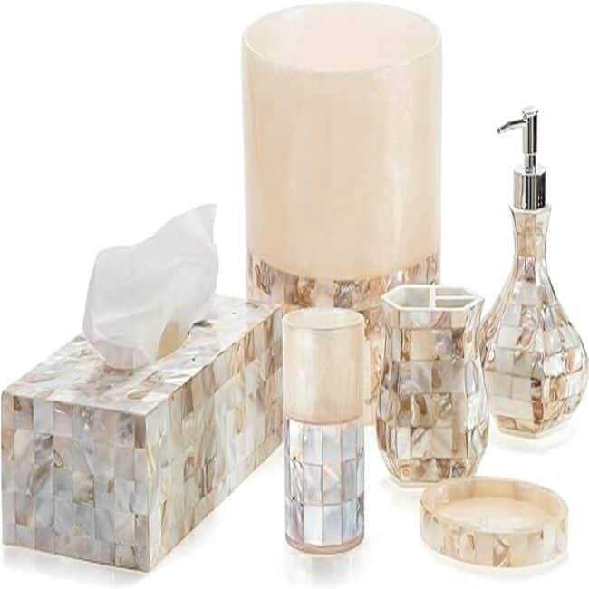 Creative Scents Milano Mother of Pearl Hand Soap Dispenser - Beige/White - White/Beige