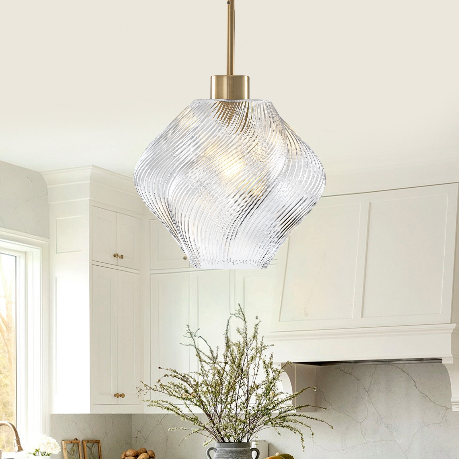 Modern Gold Kitchen Island Pendant Light with Clear Glass Shade - Dia.11.42-in