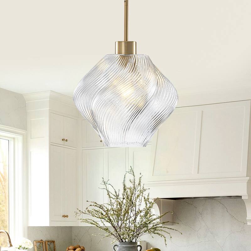 Modern Gold Kitchen Island Pendant Light with Clear Glass Shade - Dia.11.42-in - Dia.11.42-in