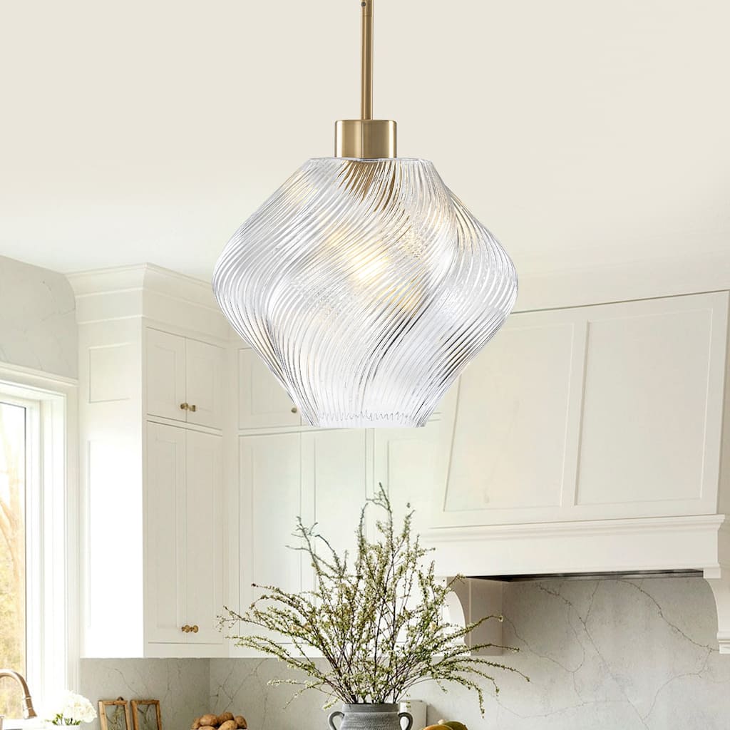 Modern Gold Kitchen Island Pendant Light with Clear Glass Shade - Dia.11.42-in