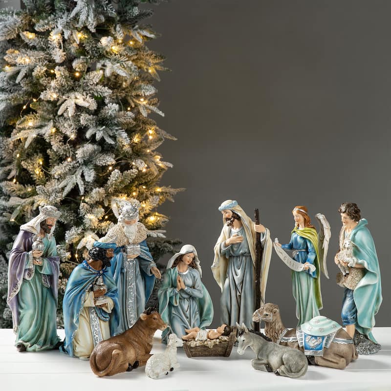 Glitzhome 12 Piece Resin Nativity Figurine Set