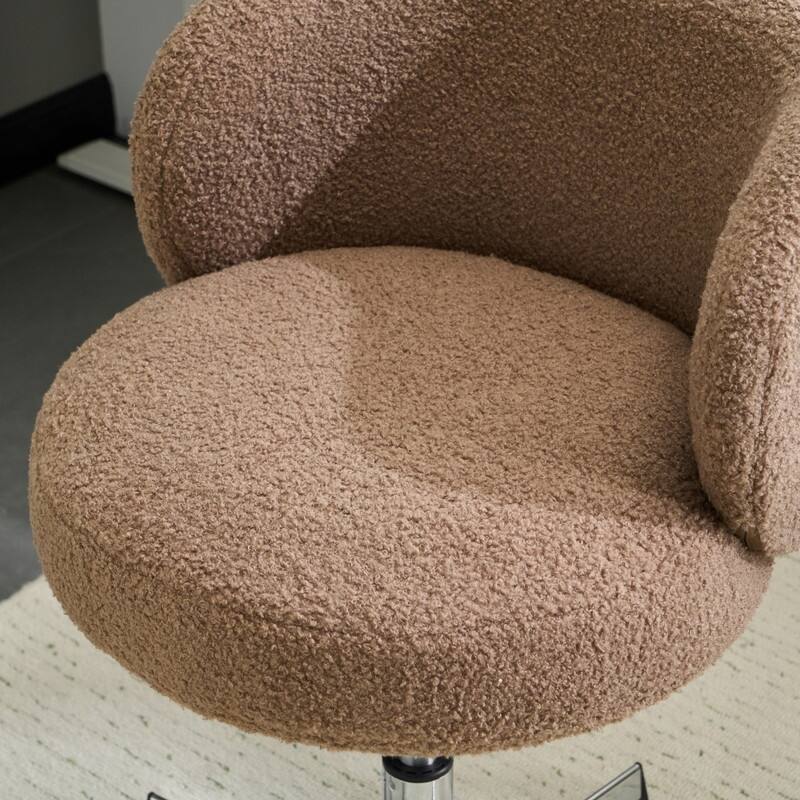 Cute Modern Teddy Swivel Chair Armless Adjustable Height Office Desk Chair with No Wheels and Backrest Support - N/A