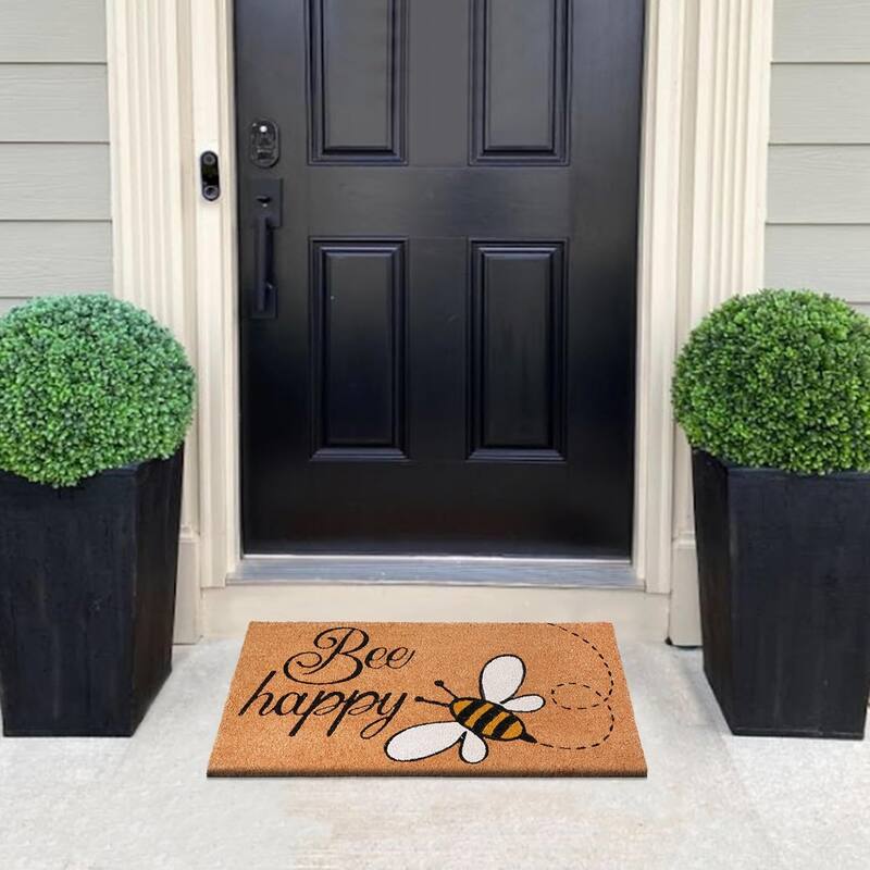 A1HC Natural Coco Coir Door Mat with Heavy Duty Non-Slip PVC Backing - 18" x 30" - Easy to Clean