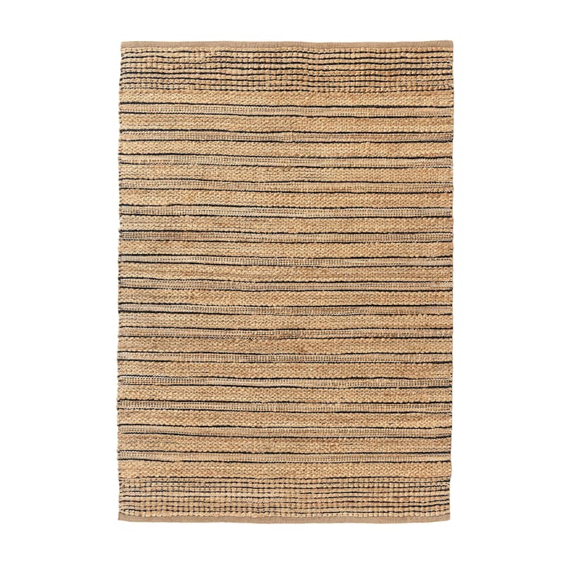 Sevita Nevaeh Tan/Black Striped Handmade Jute Blend Farmhouse Indoor Area Rug - 7'9" x 9'9"