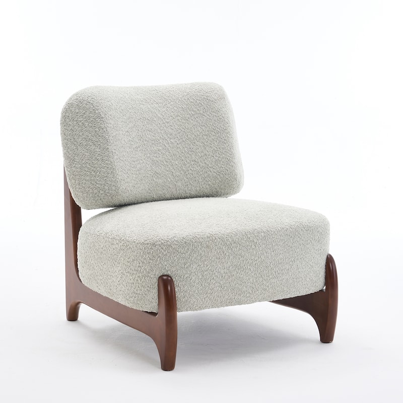30"W Mid-Century Modern Accent Chair with Solid Wood Frame, Boucle Comfy Living Room Chair for Bedroom Lounge Reading Room