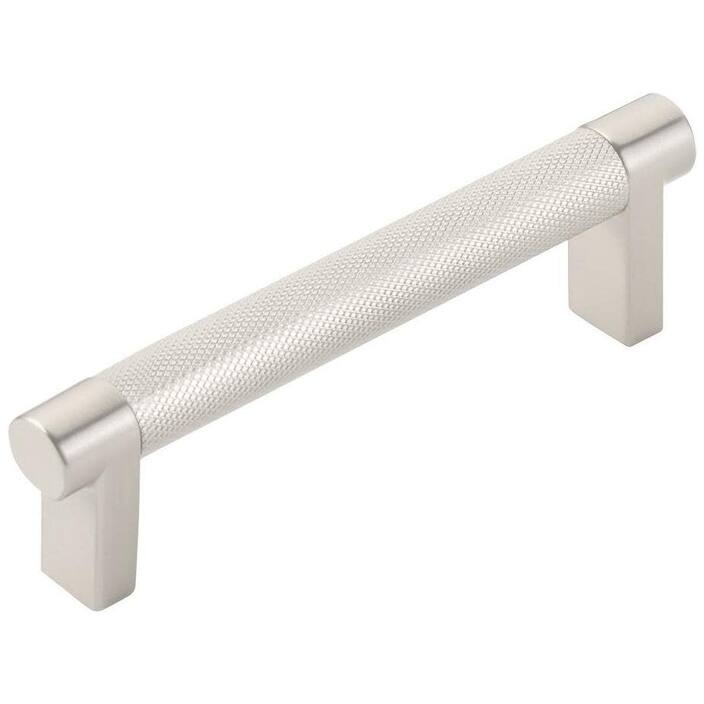 Emtek 84053.REC.KN Knurled 4" Center to Center Bar Cabinet Pull with - Satin Nickel / Satin Nickel Stem